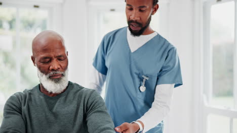 elderly man, physiotherapy and shoulder pain
