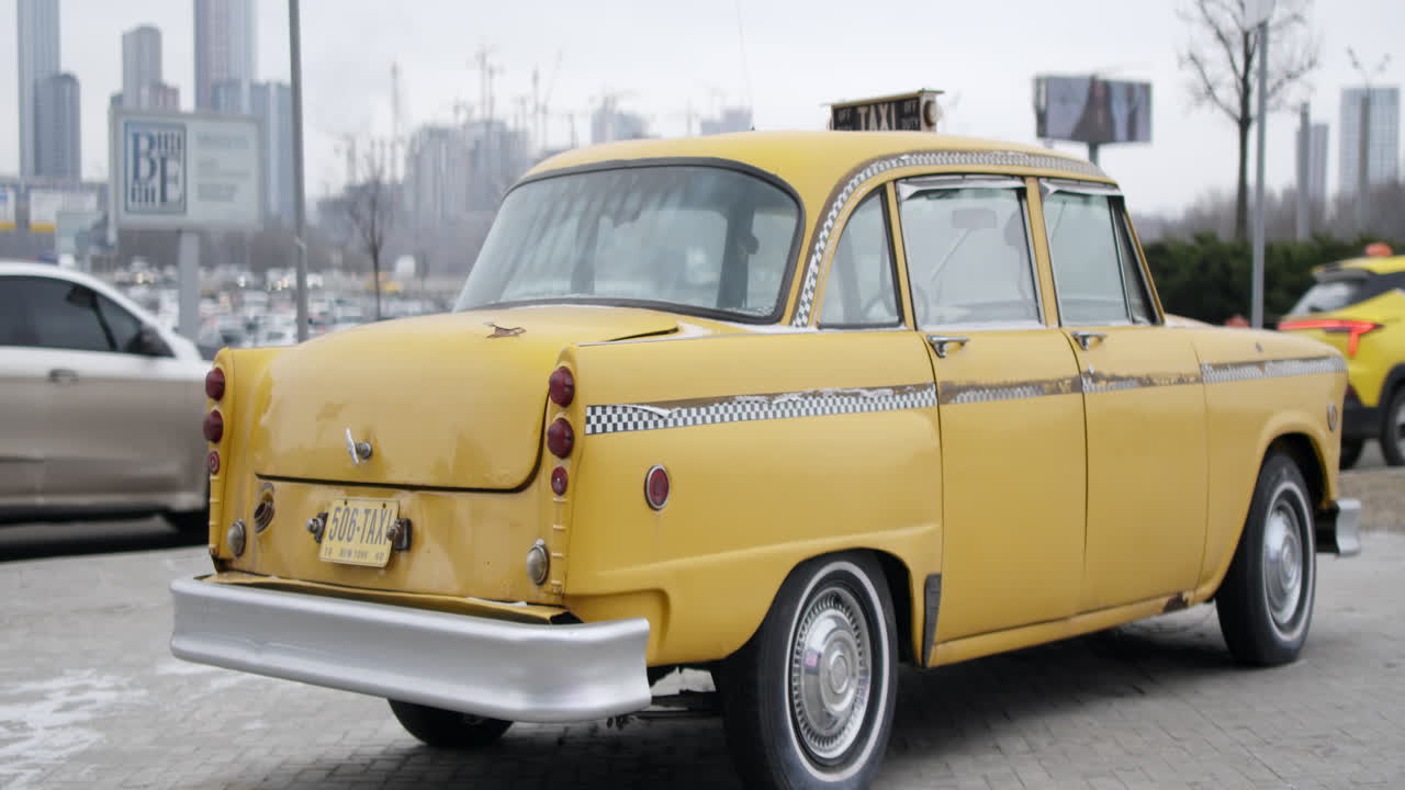 Vintage Yellow Taxi in a City Street