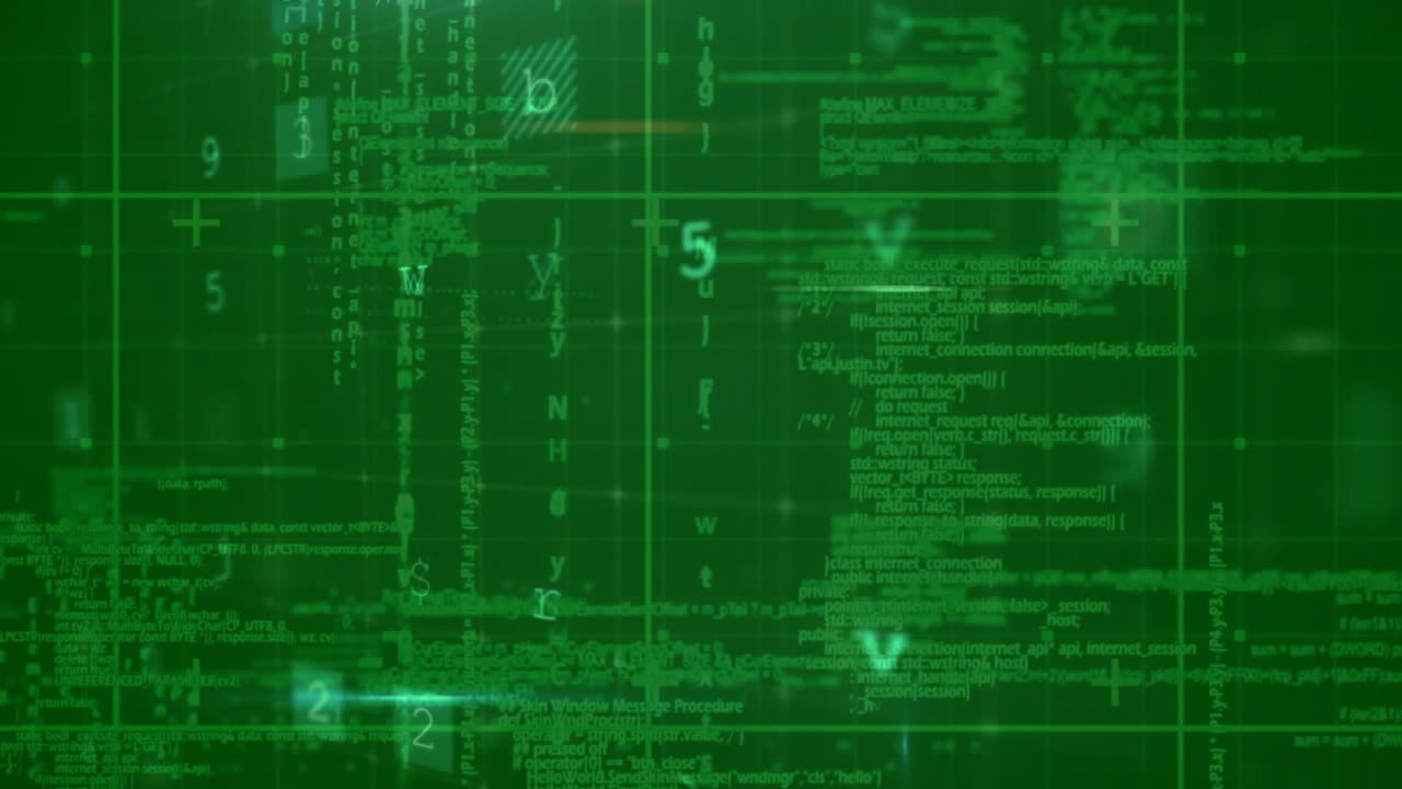 animación del procesamiento de datos digitales sobre texto de advertencia sobre fondo verde