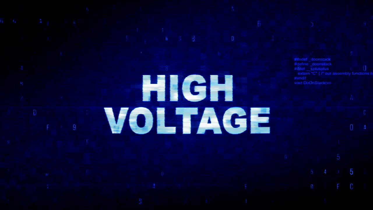 High Voltage Text Digital Noise Twitch Glitch Distortion Effect Error Animation.