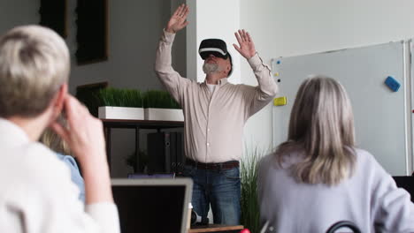 senior man using virtual glasses