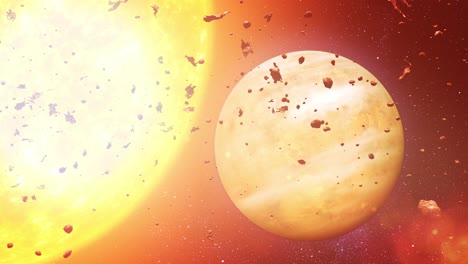 un planeta frente a una estrella moribunda