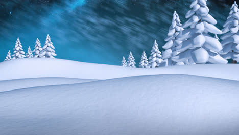 Animation-Von-Schnee,-Der-über-Tannenzweigen-über-Der-Winterlandschaft-Fällt