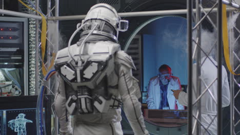 astronaut testing in a futuristic lab