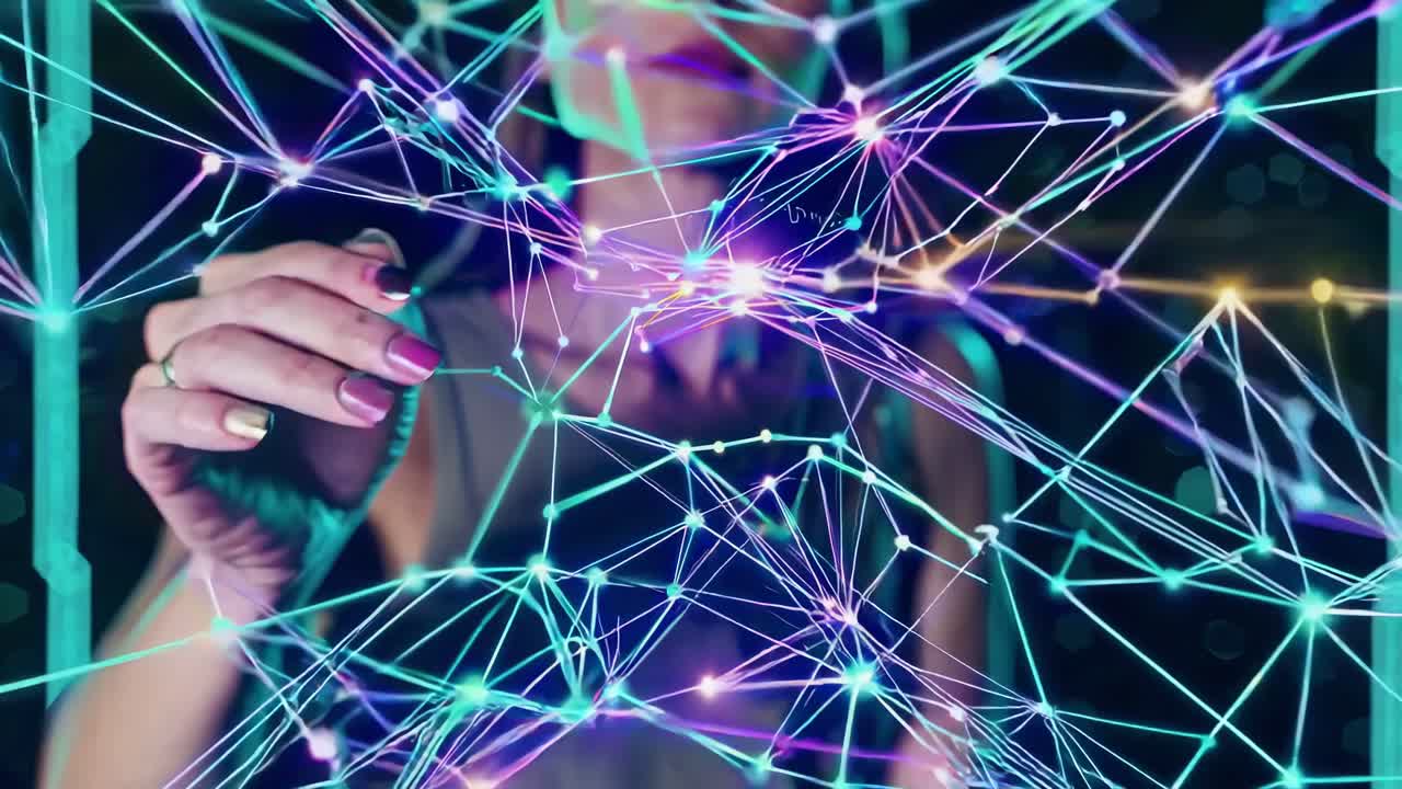 mujer interactuando con una red virtual