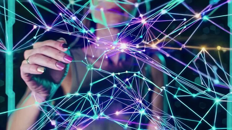 Woman Interacting with a Virtual Network