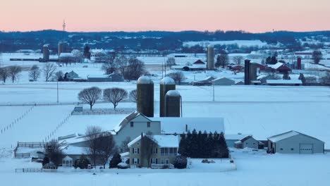 rural farmland on snowy day