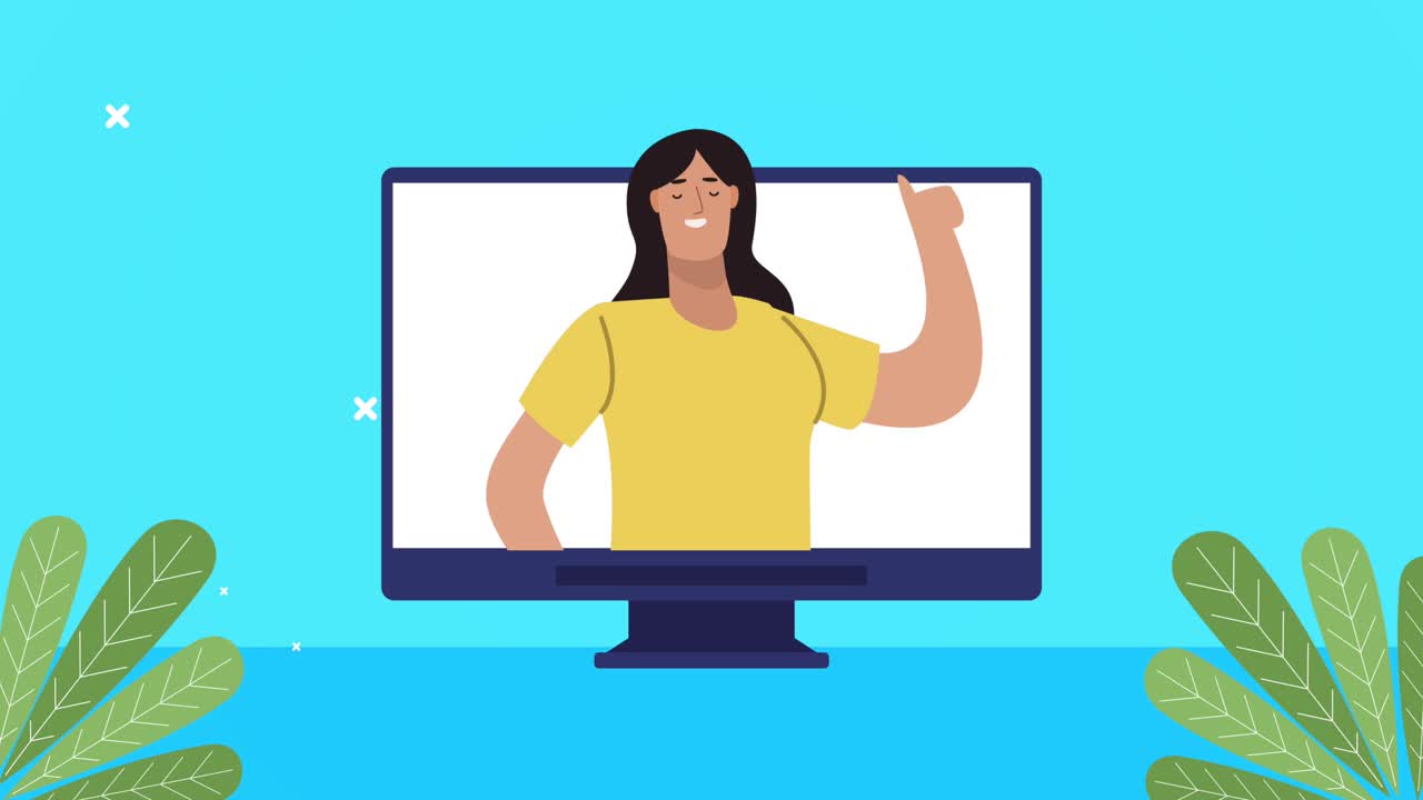 female worker in desktop computer