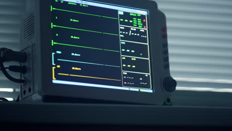 heartbeat screen device showing heart rate in clinic. intensive care closeup.