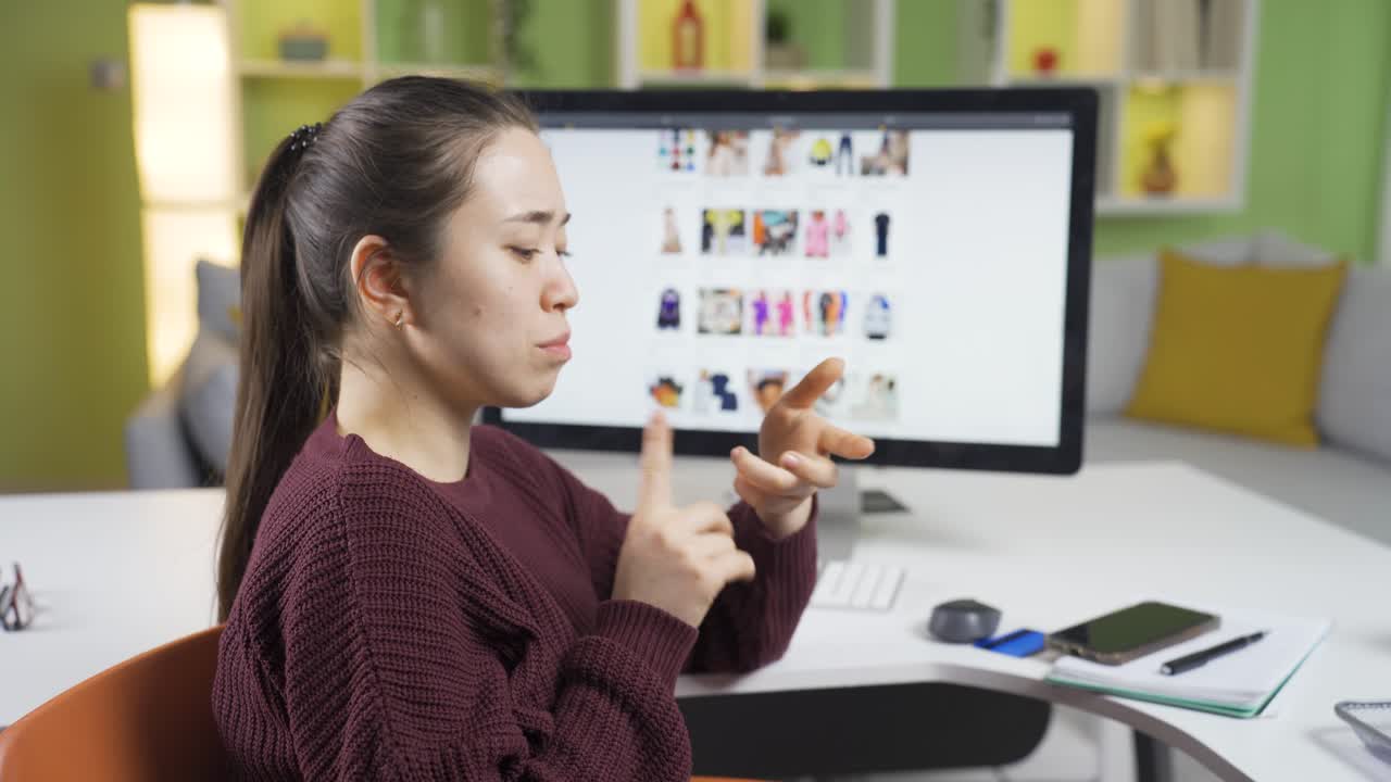 집에서 전자상거래를 하는 소규모 사업을 하는 아시아의 젊은 여성이 좋은 아이디어를 생각해 냈습니다.