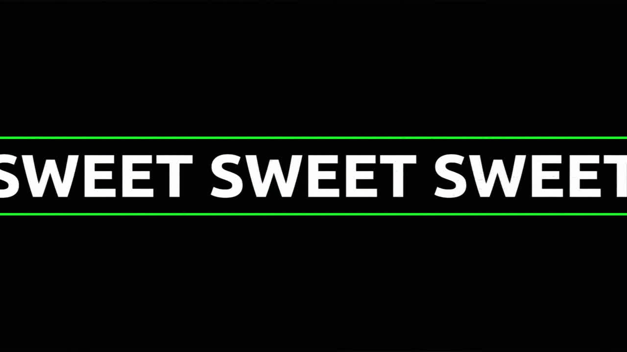 Animation of sweet in white text with pink crosses and green lines over glowing lights on lilac