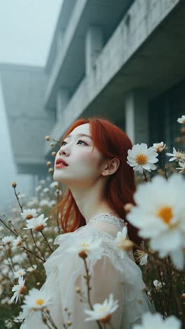 woman in white dress surrounded by flowers