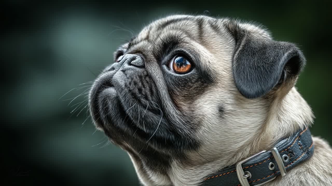 Fængslende nærbillede af en mops: En legesyg og charmerende hundeven med udtryksfulde øjne og unikke træk.