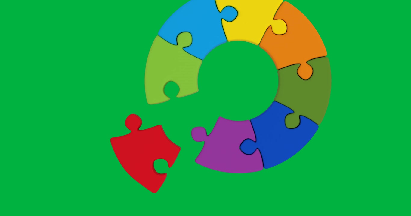 Animazione digitale colorata di un'icona a puzzle che celebra la Giornata Nazionale del Puzzle.