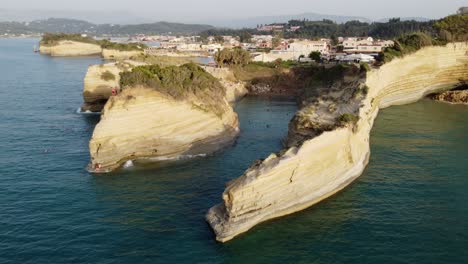 Aerial-view-Corfu-island-Canal-D'amour-in-Sidari-area,-Greek-coastline