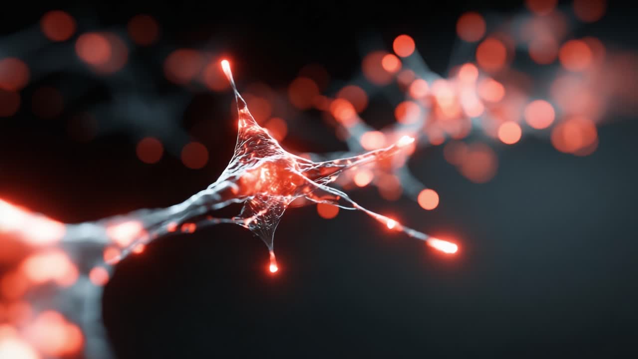Intricate Neural Connections Illuminated: A Stunning Visualization of Neurons with Glowing Synapses in a Dynamic, Abstract Environment