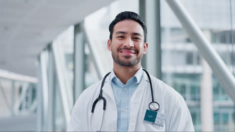 Happy-asian-man,-doctor-and-tablet-in-research