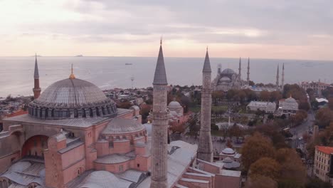 hagia sophia sunset, aerial 4k drone video