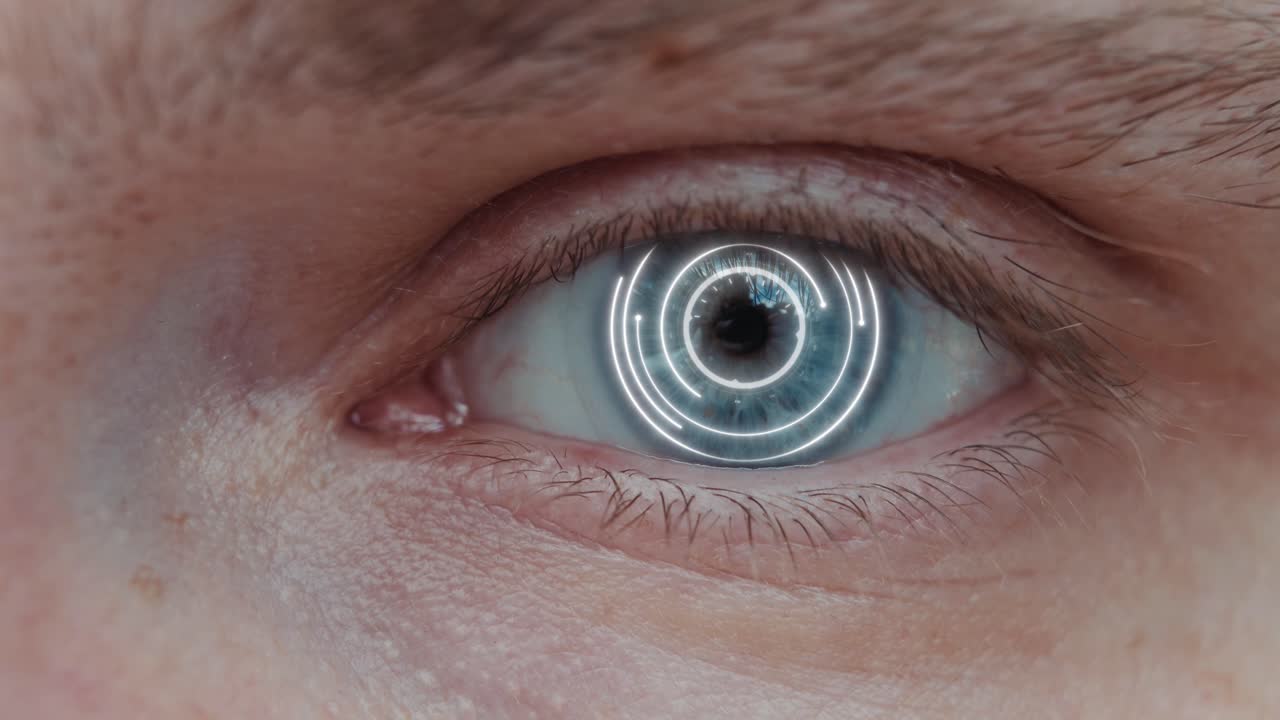 미래의 그래픽 오버레이를 가진 눈