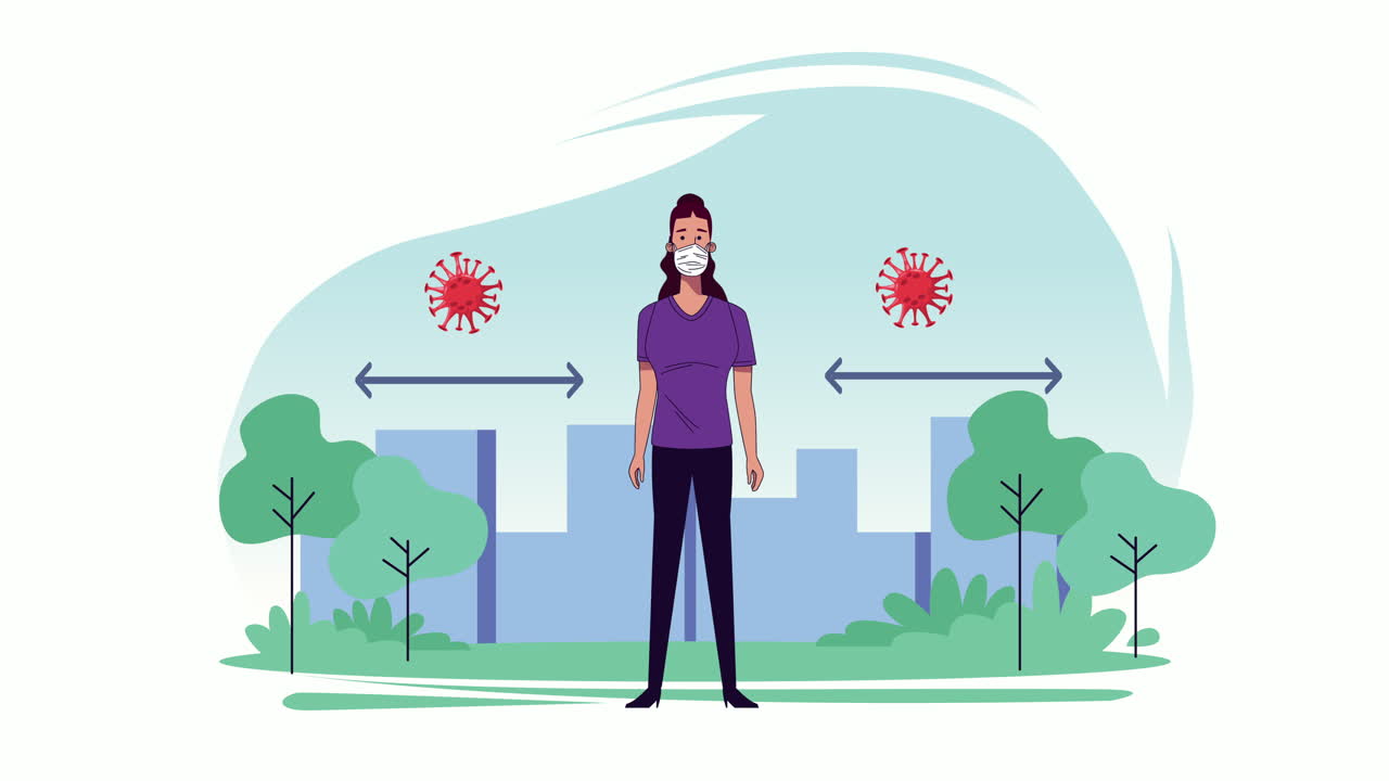 joven con máscara médica para la protección contra la covid-19 en el parque