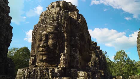 closeup carved faces of bayon temple, angkor, cambodia