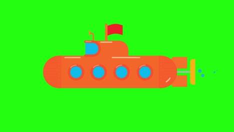 flat design submarine animation on green screen background.