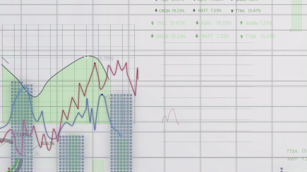 animación del procesamiento de datos estadísticos y bursátiles a través de la red de red contra un fondo gris