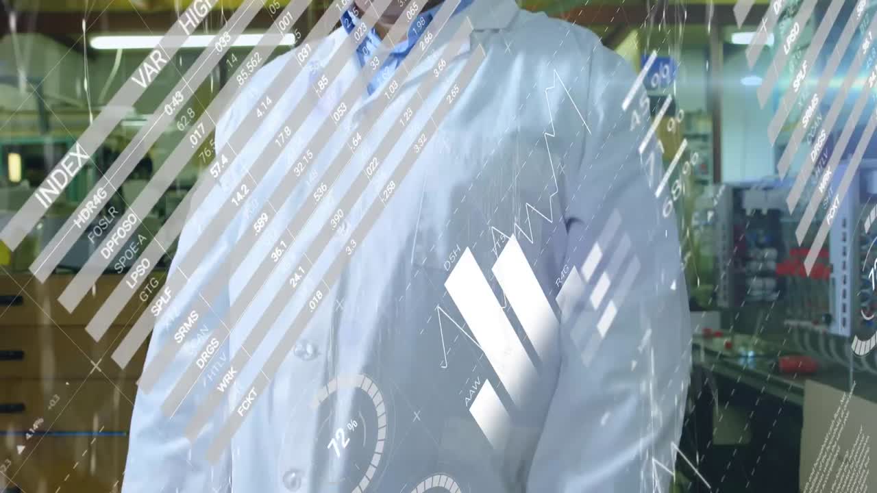 백인 남성 실험실 노동자에 대한 다양한 데이터의 애니메이션