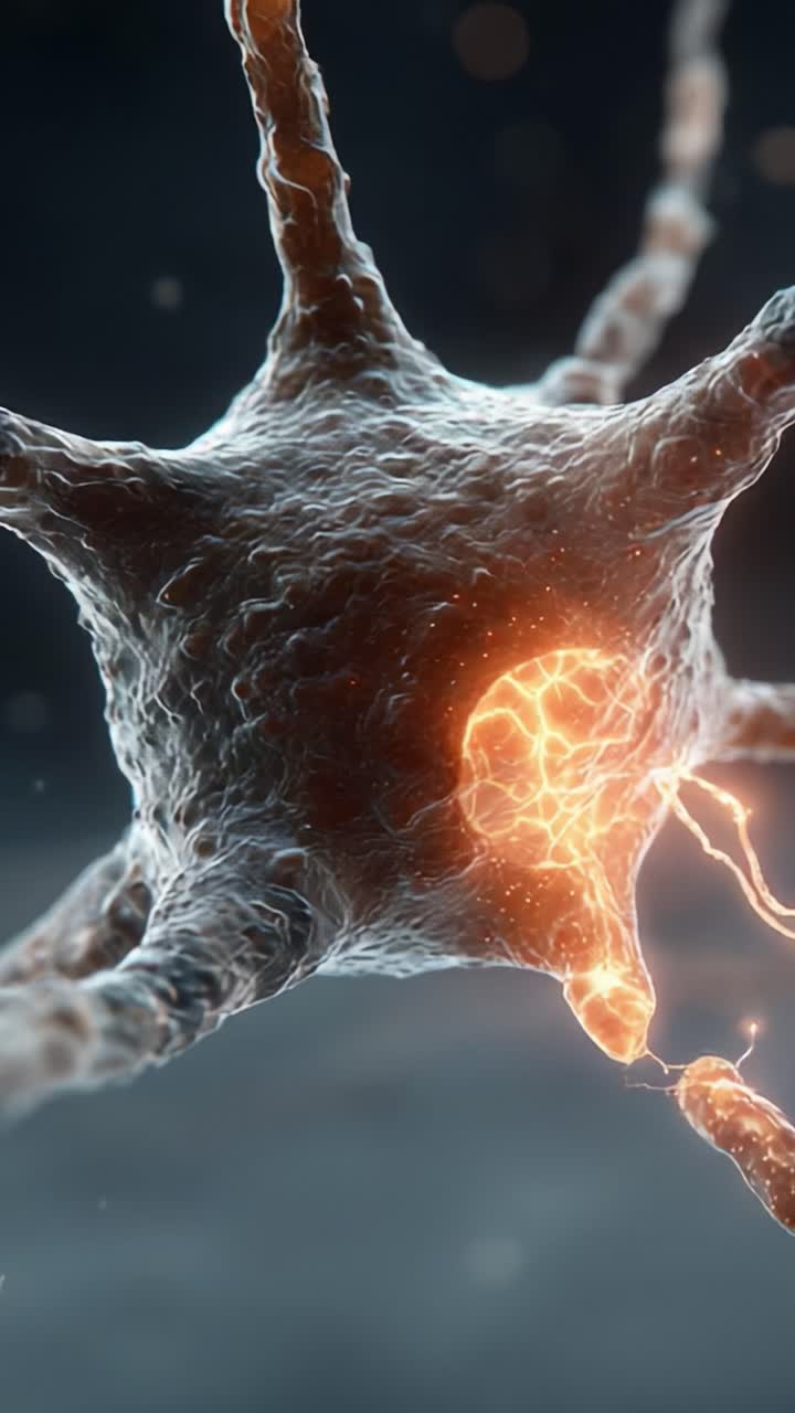 Una straordinaria rappresentazione visiva dell'attività neurale con fiamme e connessioni elettriche in un neurone, che mostra la complessità del sistema nervoso