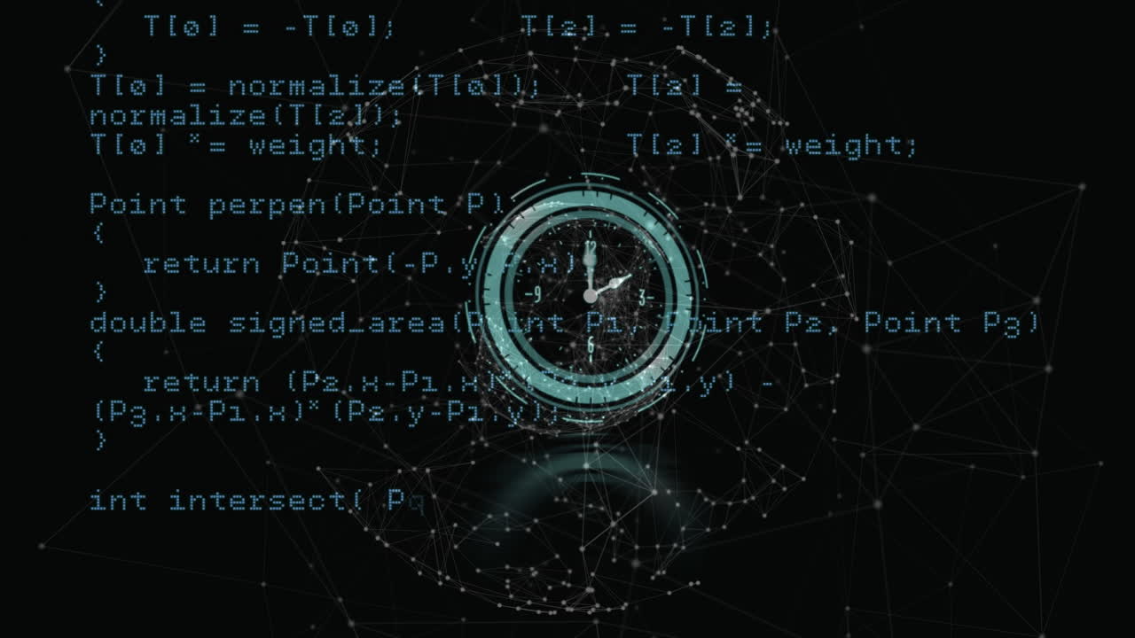 Animation of clock moving fast with networks over data processing