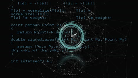 animación de reloj moviéndose rápido con redes sobre procesamiento de datos