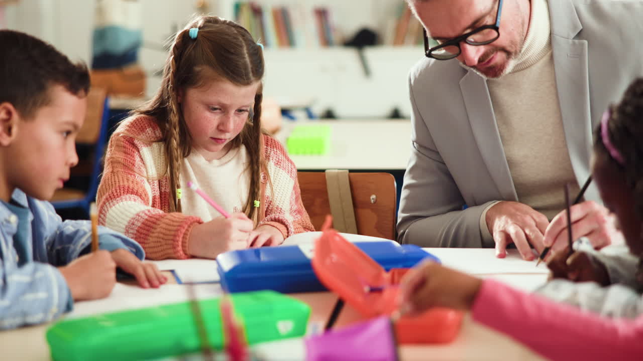 Children learning in a classroom with a teacher
