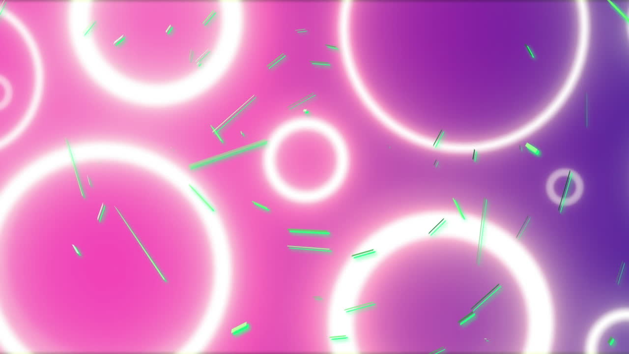 보라색 배경에 네온 패턴 위에 초록색 선의 애니메이션