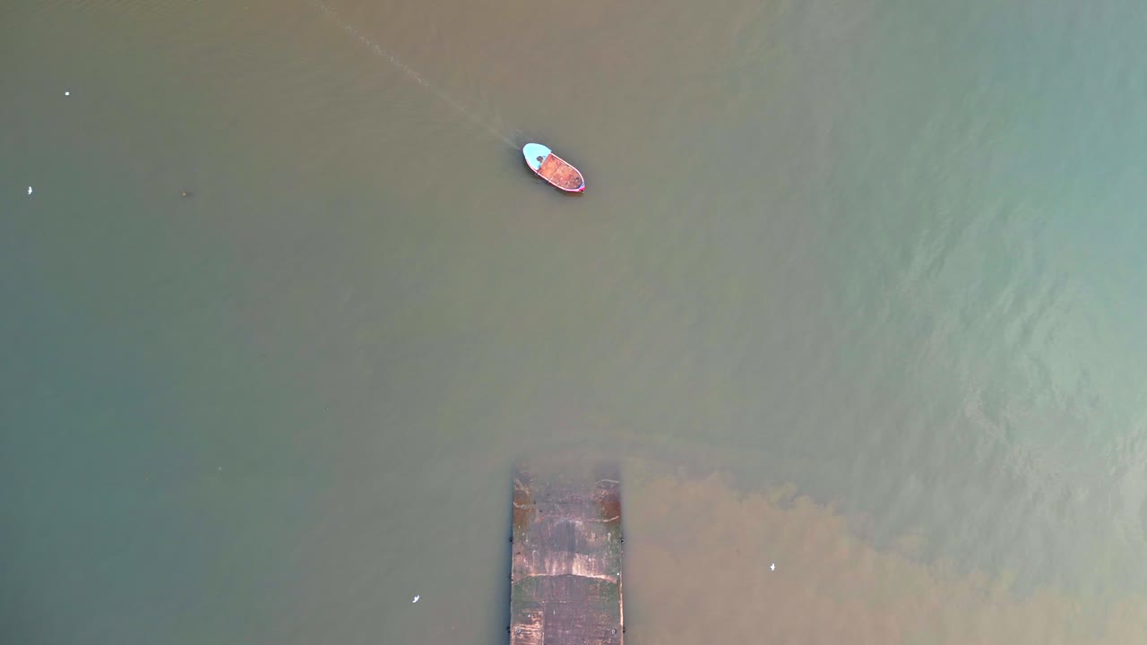 boat moving on vasai creek bird eye view