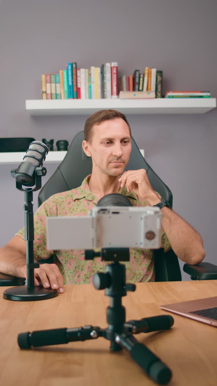 Vlogger Recording a Video in His Home Office
