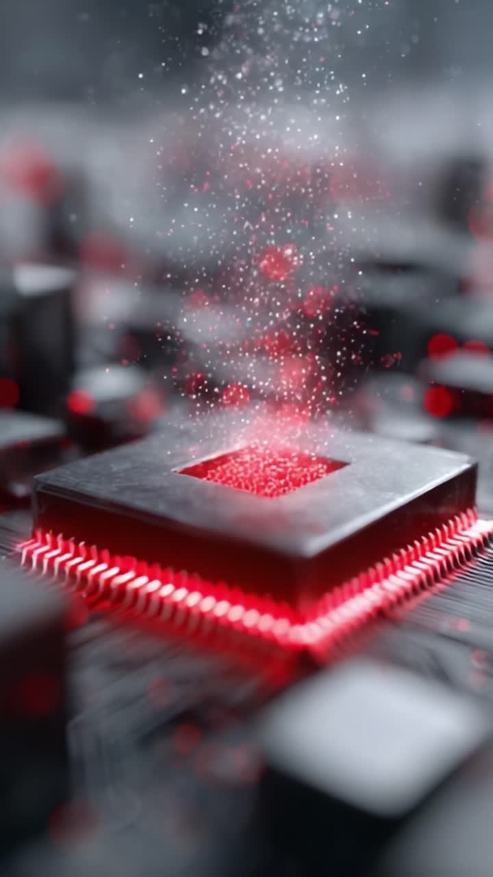Et imponerende nærbillede af en central processor, der udsender en tåget sky af partikler, som fremviser det indviklede design og funktionaliteten af moderne computerhardware