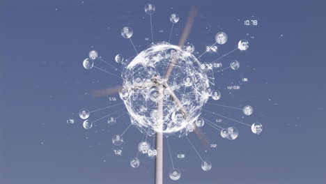 animación del globo con red de conexiones y procesamiento de datos a través de la turbina eólica
