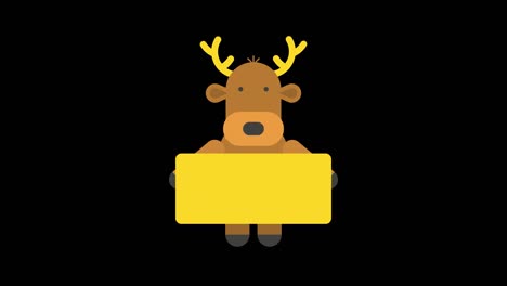 reindeer holds sign with inscription merry christmas. alpha channel