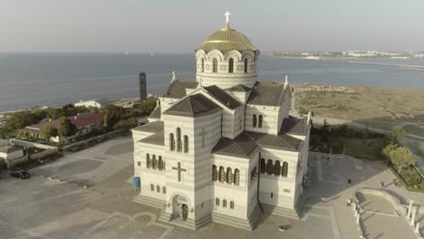 aerial view of a beautiful orthodox cathedral in odessa, ukraine