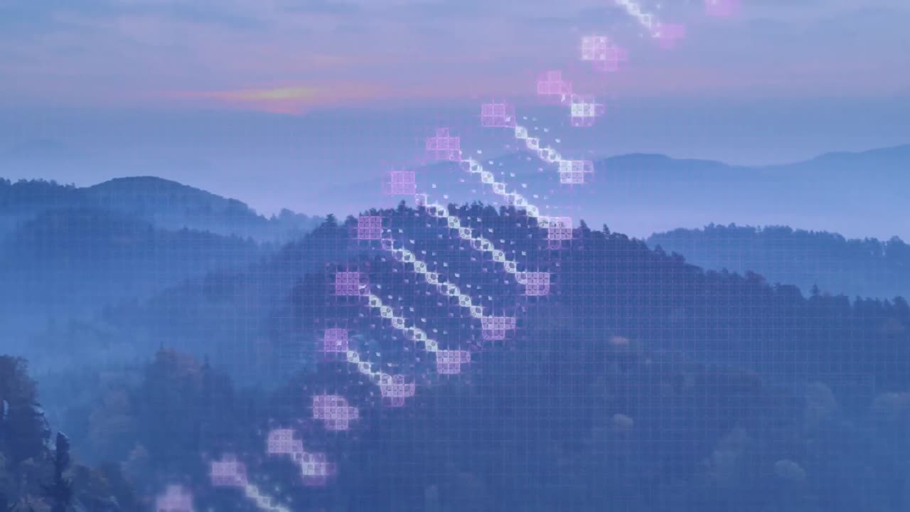 지형 위에서 회전하는 dna의 애니메이션