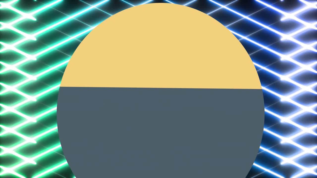Animation of yellow and grey circle over neon diamond background