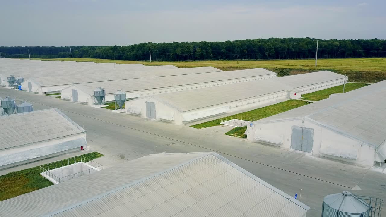 Rural Poultry Farm. Aerial view of industrial poultry house in the country