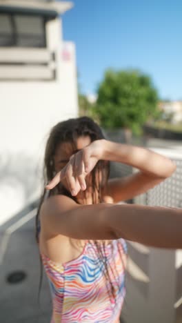 woman in colorful swimsuit