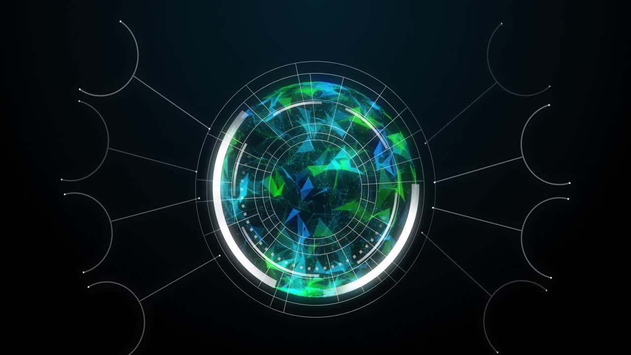 Animation of globe with network of connections on dark background