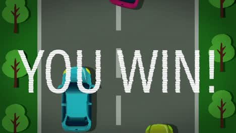 Animation-of-you-win-text-over-screen-with-car-race-game-in-background