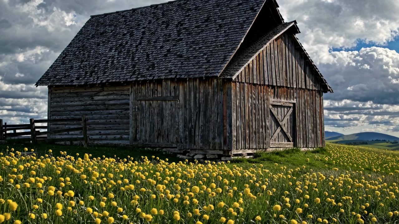 Rustik trælade i en levende gul blomstermark