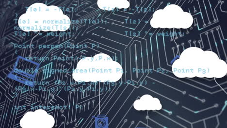 animation of data processing and clouds over integrated circuit