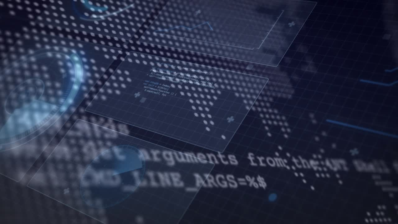 Animation of scope scanning over data processing on black background
