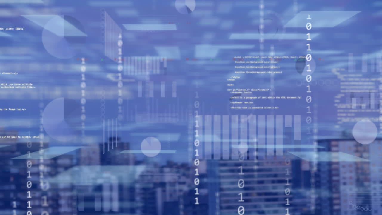 animación del procesamiento de datos sobre el paisaje urbano