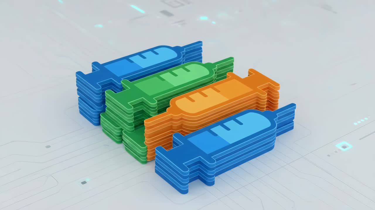 Animated Syringe Icons on Digital Circuit Board Background